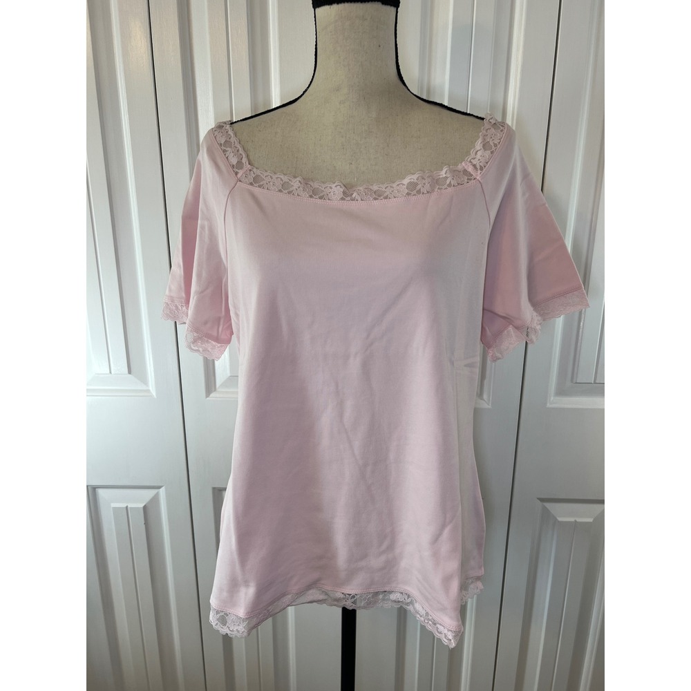 Wild Fable Pink Lace Trim Short Sleeve Top 2X NWT Balletcore Coquette Ribbed